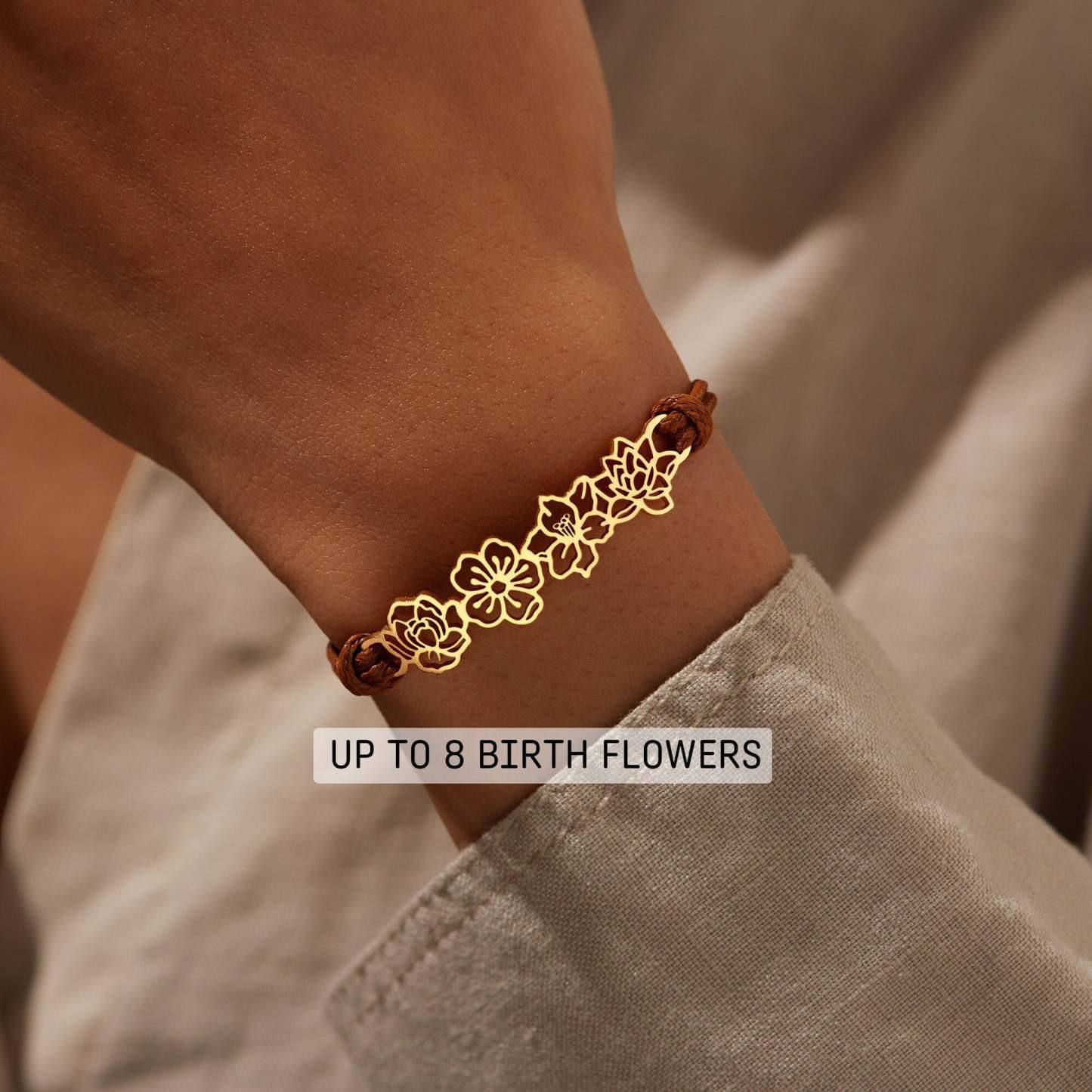 Personalized Minimalist Adjustable 1-8 Birth Flower Waxed Line Bracelet Charm Jewelry Birthday Christmas Gift for Women