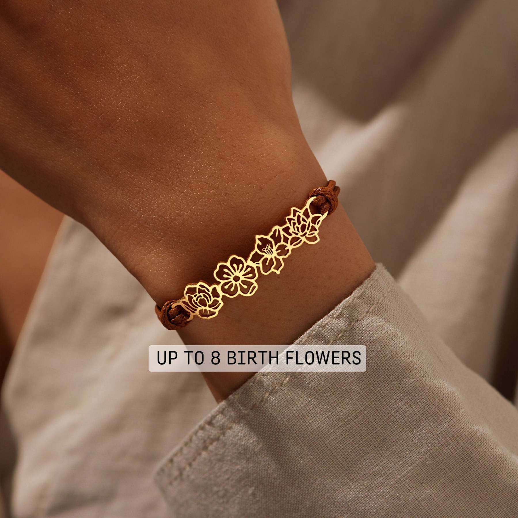 Personalized Minimalist Adjustable 1-8 Birth Flower Waxed Line Bracelet Charm Jewelry Birthday Christmas Gift for Women