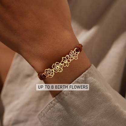 Personalized Minimalist Adjustable 1-8 Birth Flower Waxed Line Bracelet Charm Jewelry Birthday Christmas Gift for Women
