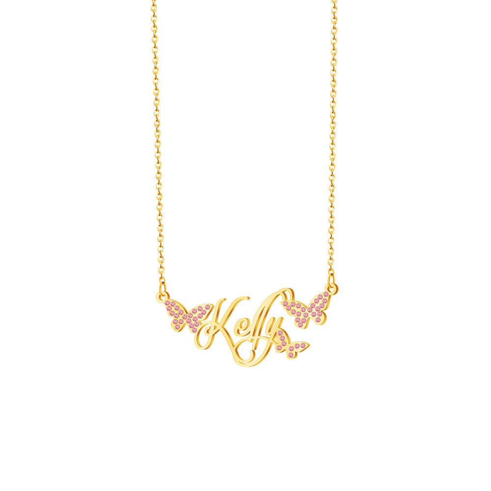 Personalized Dainty Nameplate Necklace With Butterfly Jewelry Birthday