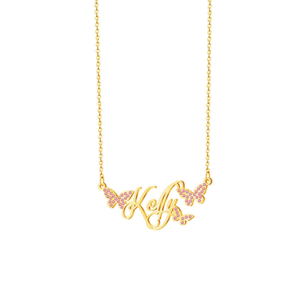 Personalized Dainty Nameplate Necklace With Butterfly Jewelry Birthday