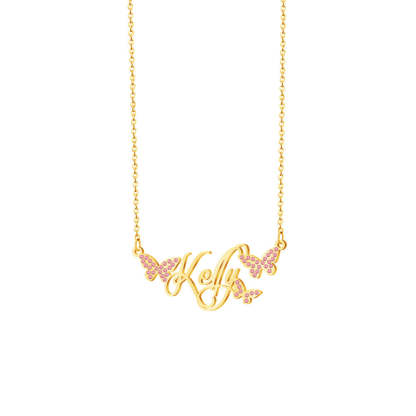 Personalized Dainty Nameplate Necklace With Butterfly Jewelry Birthday Anniversary Gift for Women
