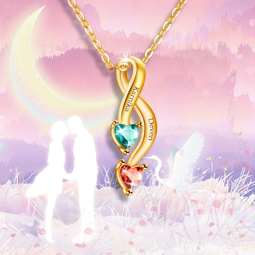 Personalized Crossing Heart Necklace with Names and Birthstones Mother's Day Birthday Valentine's Day Gift for Women