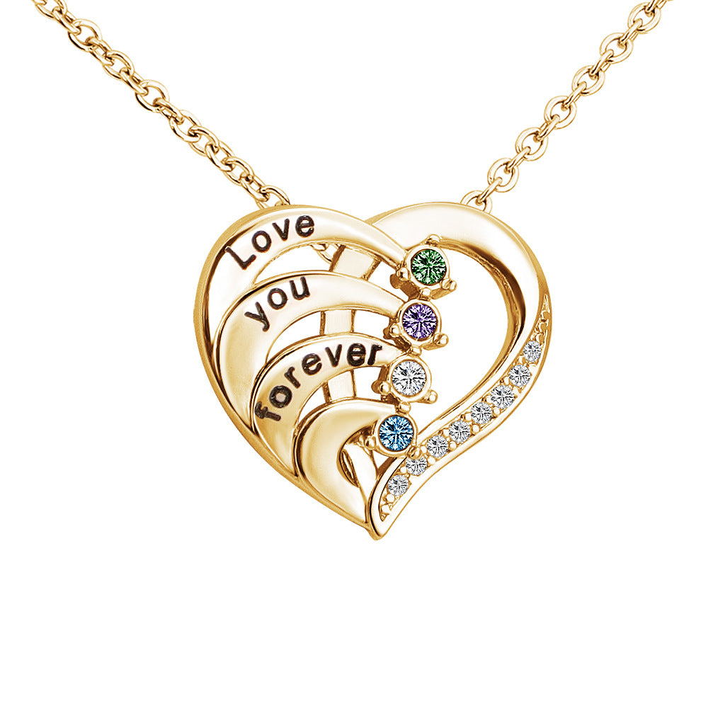 Personalized Family Heart Pendant Sterling Silver Necklace with 2-4 En