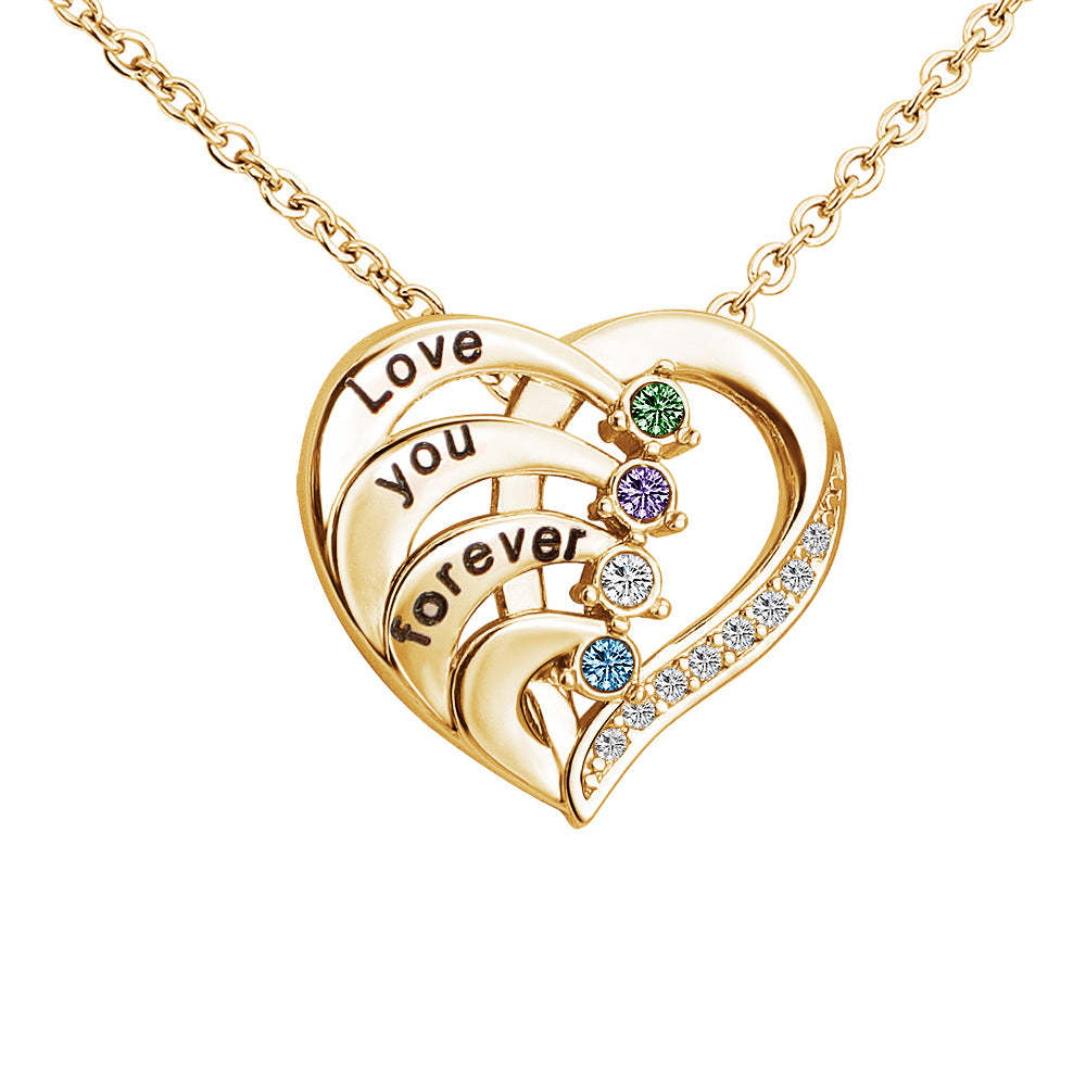 Personalized Family Heart Pendant Sterling Silver Necklace with 2-4 En