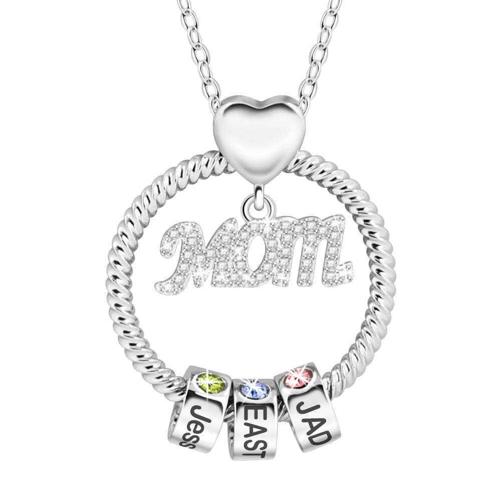 Personalized Family Heart-shaped Circular Pendant Necklace With Engraved Name And Birthday Stone Mother's Day Birthday Gift For Mom And Grandma
