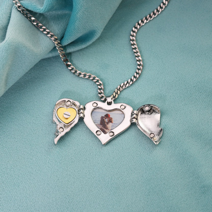 Personalized Picture Locket Angel Wings Heart Necklace