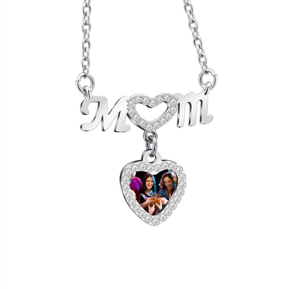 Personalized Photo Exquisite Mama Heart Necklace for Mother's Day Gifts