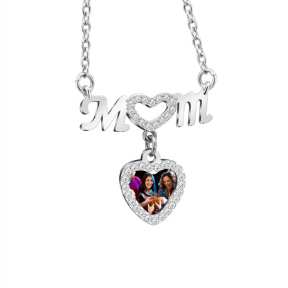 Personalized Photo Exquisite Mama Heart Necklace for Mother's Day Gifts