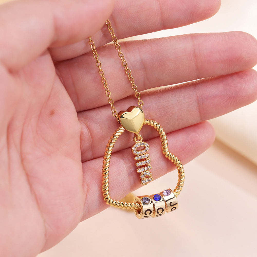 Personalized Family Heart Pendant Necklace with Engraved Names and Birthstones Mother's Day Birthday Gift for Mom Grandma
