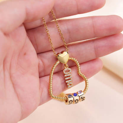 Personalized Family Heart Pendant Necklace with Engraved Names and Birthstones Mother's Day Birthday Gift for Mom Grandma
