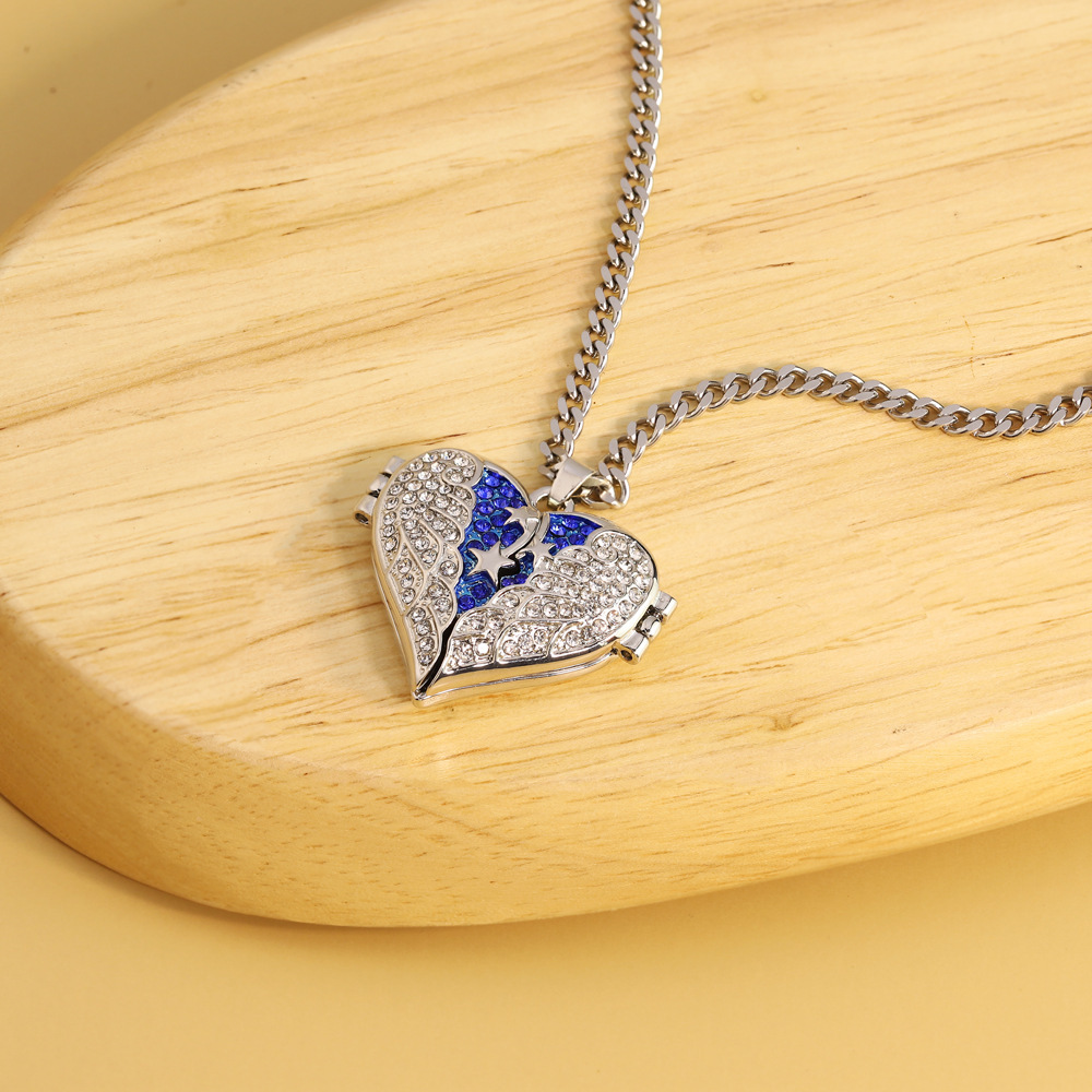 Personalized Picture Locket Angel Wings Heart Necklace