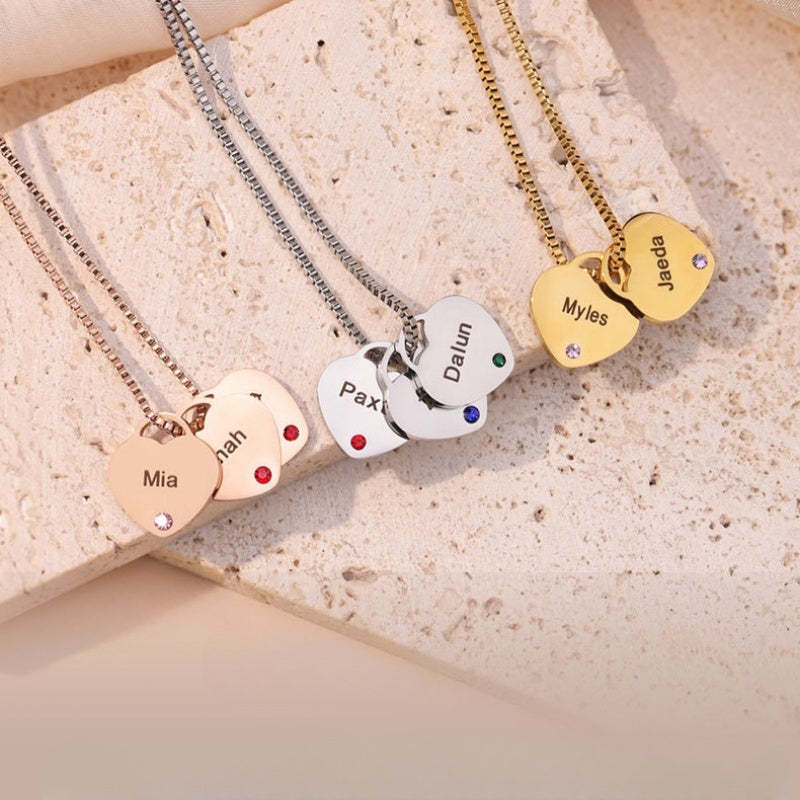 Personalized 1-6 Birthstone Heart Necklace Minimalist Style With Name Birthstone Necklace Jewelry Gift for Mom Women