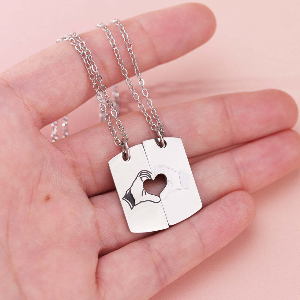 Personalized Pair Of Heart-shaped Square Pendant Necklaces With Names For Valentine's Day Gifts