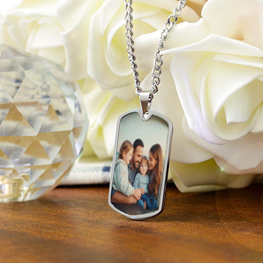 Personalized Stainless Steel Photo Necklace Key Ring with Engraved Text Birthday Anniversary Gift for Women