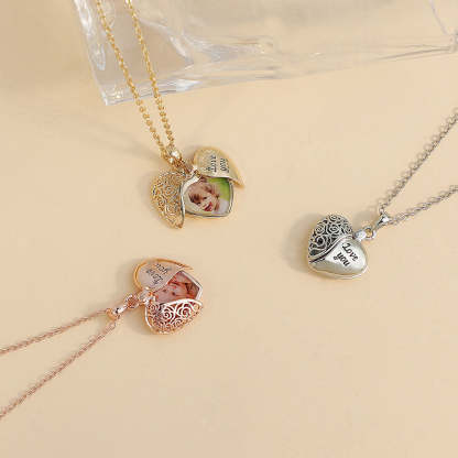 Personalized Dainty Hollow "love you" Heart Locket Photo Necklace Valentine's Day Mother's Day Memorial Anniversary Gift For Women