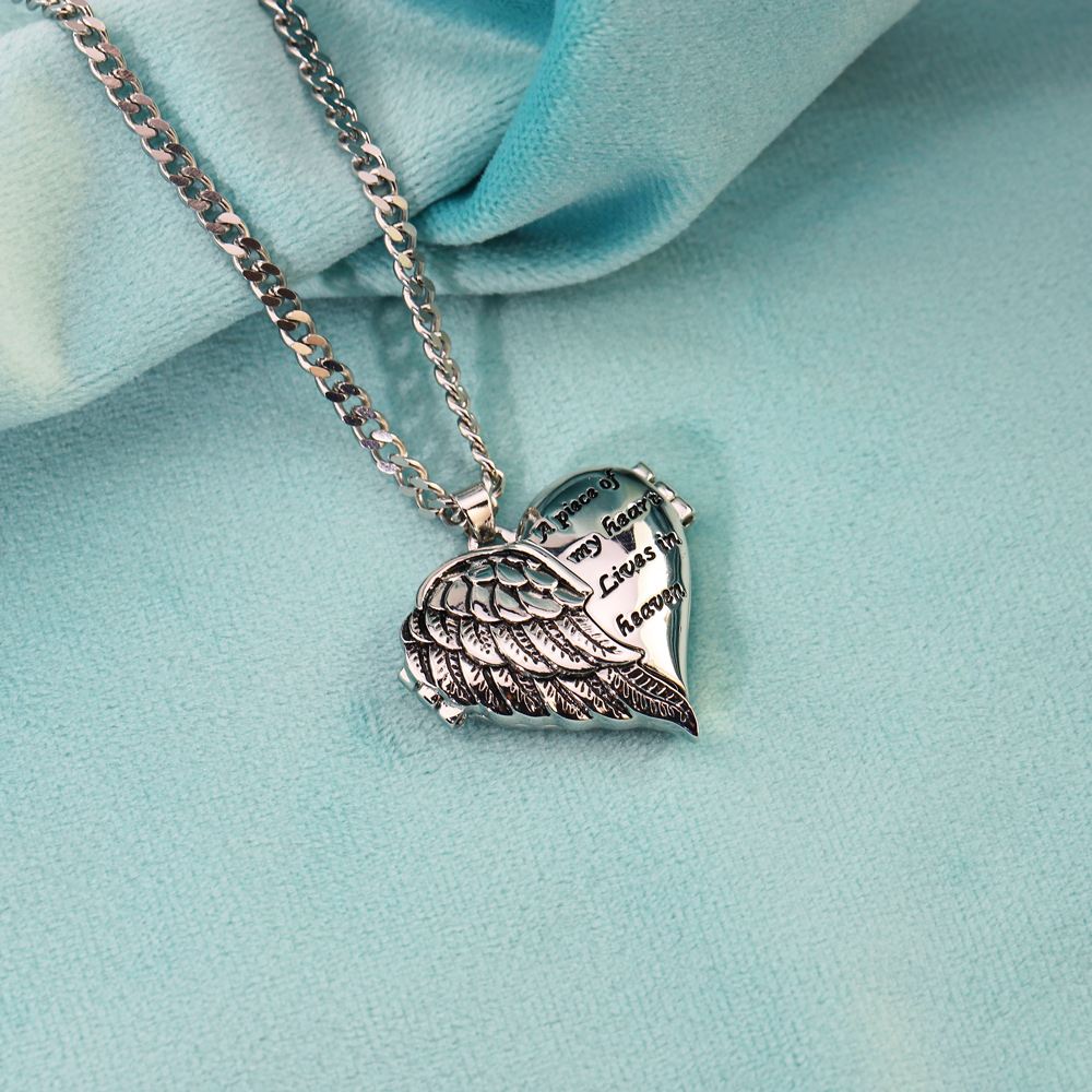 Personalized Picture Locket Angel Wings Heart Necklace