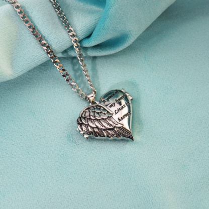 Personalized Picture Locket Angel Wings Heart Necklace