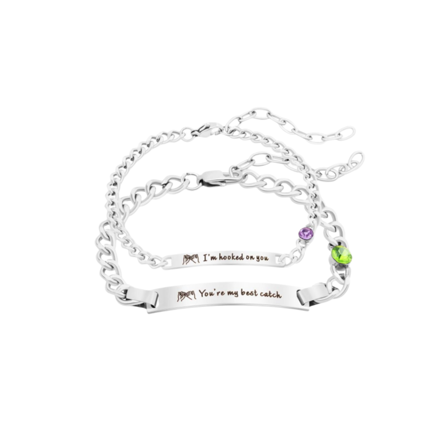 Personalized Birthstone Stainless Steel Couple Bar Bracelet with Engraved Text Birthday Valentine Gift for Friends Couple