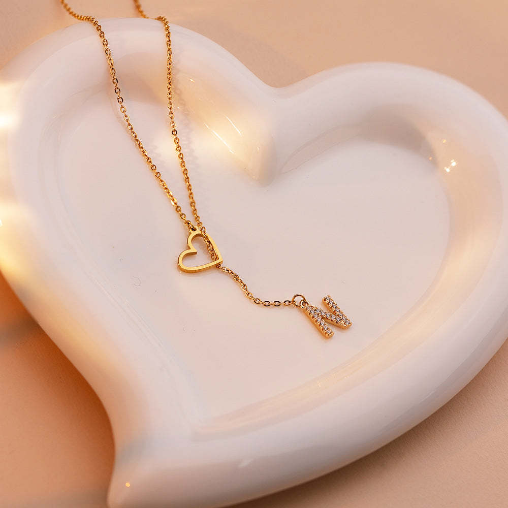 Personalized Minimalist Heart Necklace with Letter Valentine's Day Gift for Her