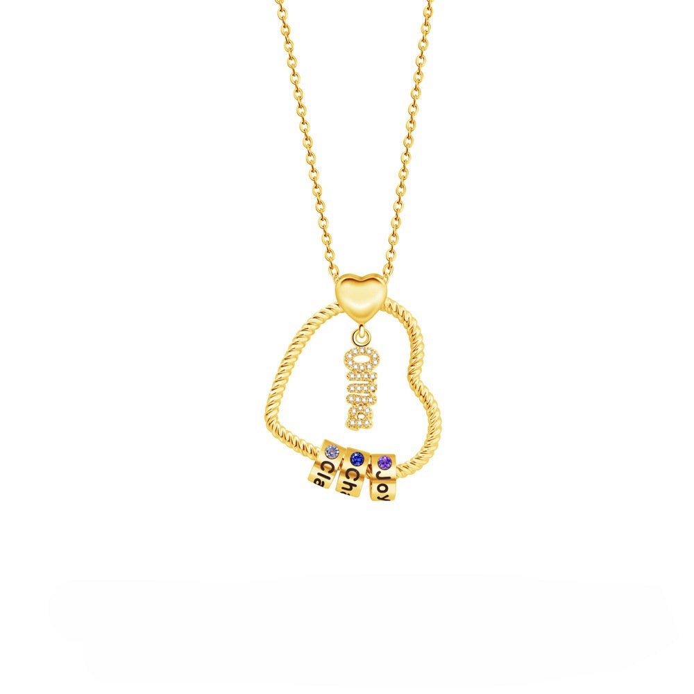 Personalized Family Heart Pendant Necklace with Engraved Names and Bir