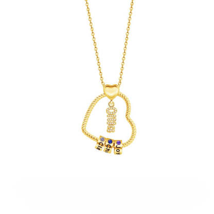 Personalized Family Heart Pendant Necklace with Engraved Names and Birthstones Mother's Day Birthday Gift for Mom Grandma