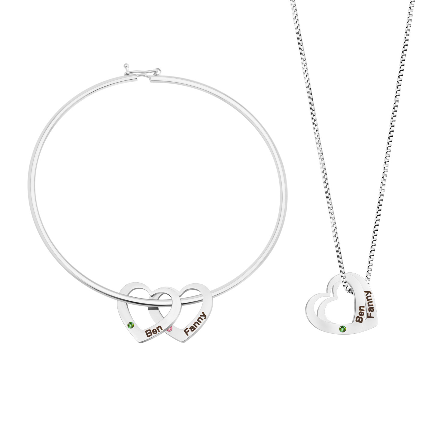 Women Necklace Bracelet With Heart Shape Name Birthstone Pendants