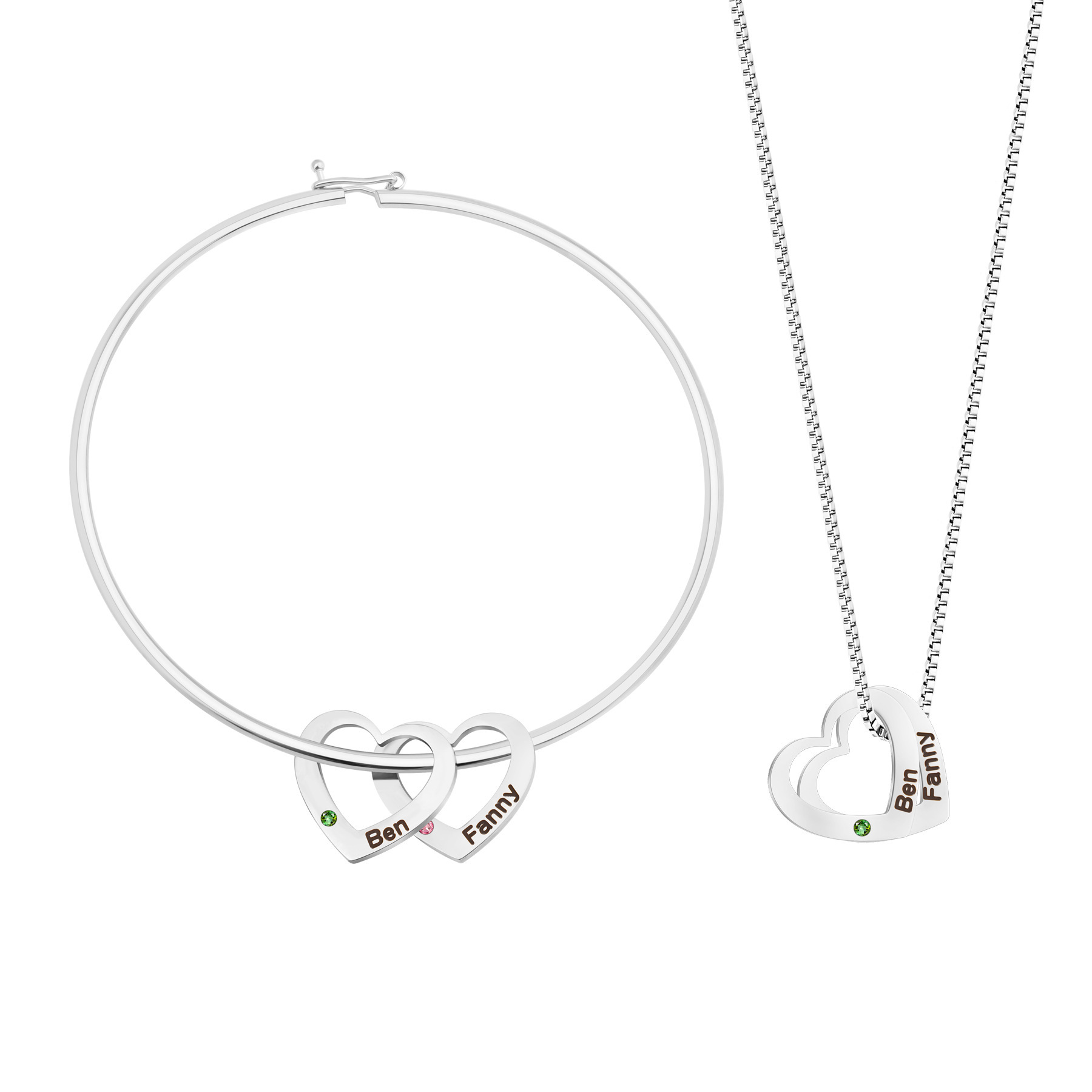 Women Necklace Bracelet With Heart Shape Name Birthstone Pendants