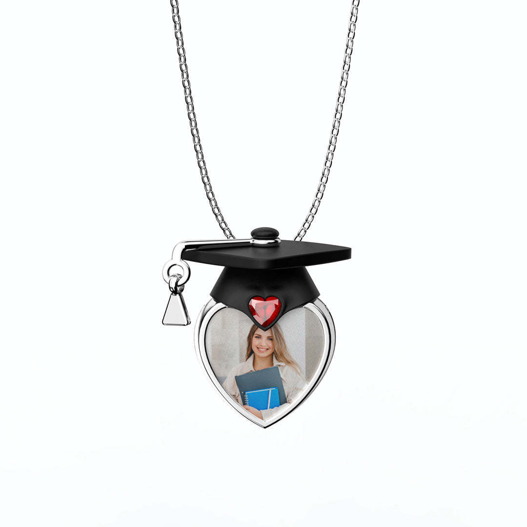 Personalized Dainty Grad Cap Zircon Heart Birthstone Necklace with Engraved Text Graduate Jewelry Birthday Graduation Gift for Women