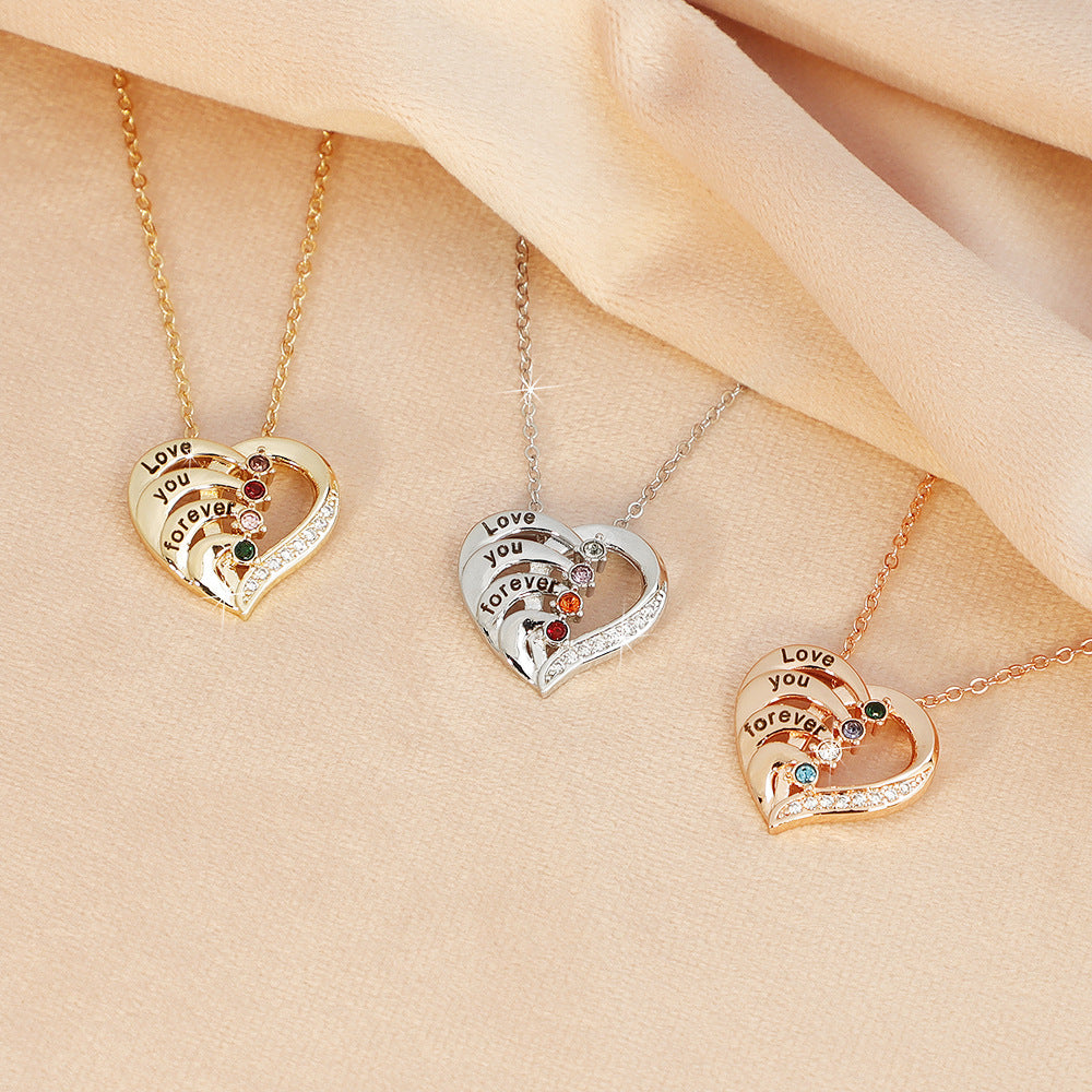 Personalized Family Heart Pendant Sterling Silver Necklace with 2-4 Engraved Names and Birthstones Mother's Day Birthday Gift for Mom Grandma