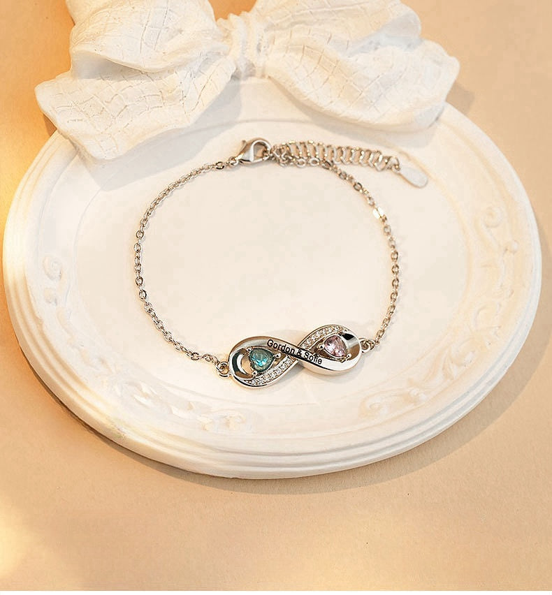  Personalized Birthstone and Name Infinity Adjustable Bracelet Gift for Mother