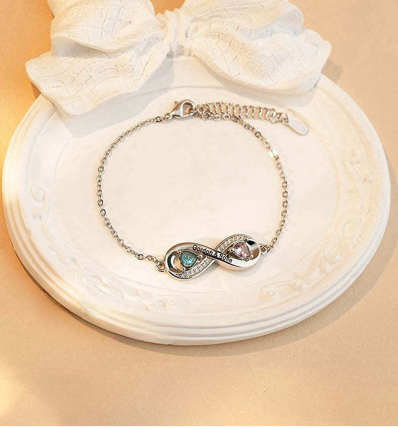 Personalized Birthstone and Name Infinity Adjustable Bracelet Gift for Mother