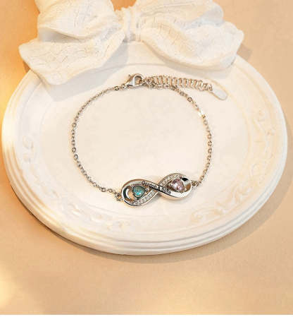  Personalized Birthstone and Name Infinity Adjustable Bracelet Gift for Mother