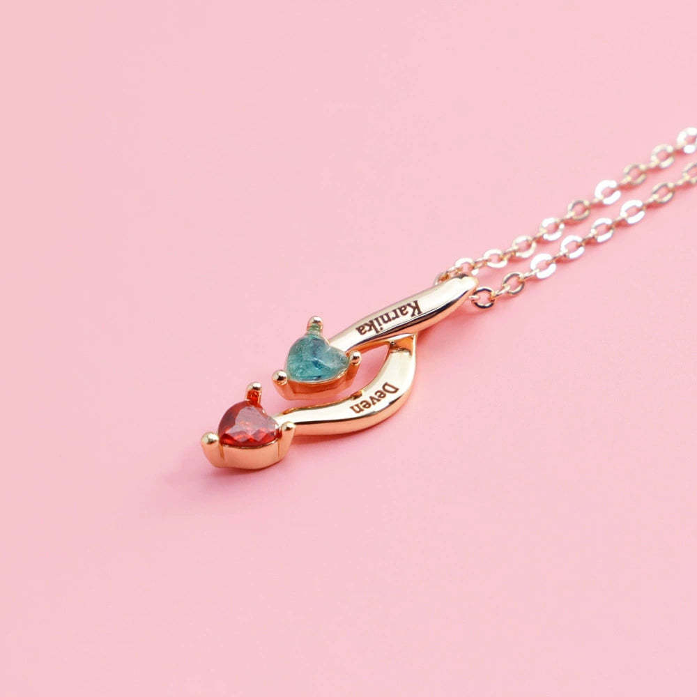 Personalized Crossing Heart Necklace with Names and Birthstones Mother's Day Birthday Valentine's Day Gift for Women