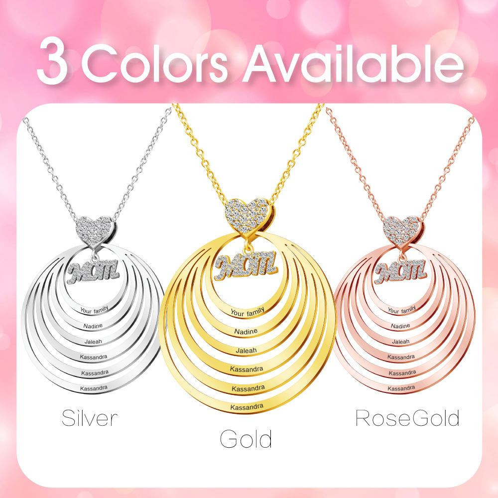 Personalized Heart Round Circle Hoop Necklace with 1-10 Names Mother's Day Birthday Gift for Woman