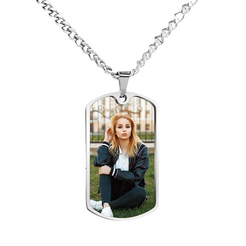 Personalized Stainless Steel Photo Necklace Key Ring with Engraved Tex