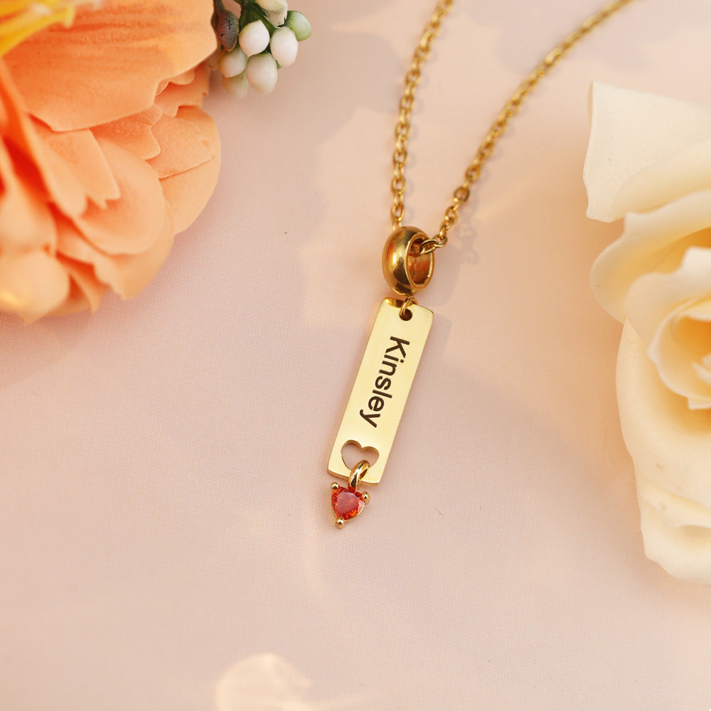 Personalized Minimalist Name Necklace with Heart Birthstone Birthday Anniversary Gift for Her