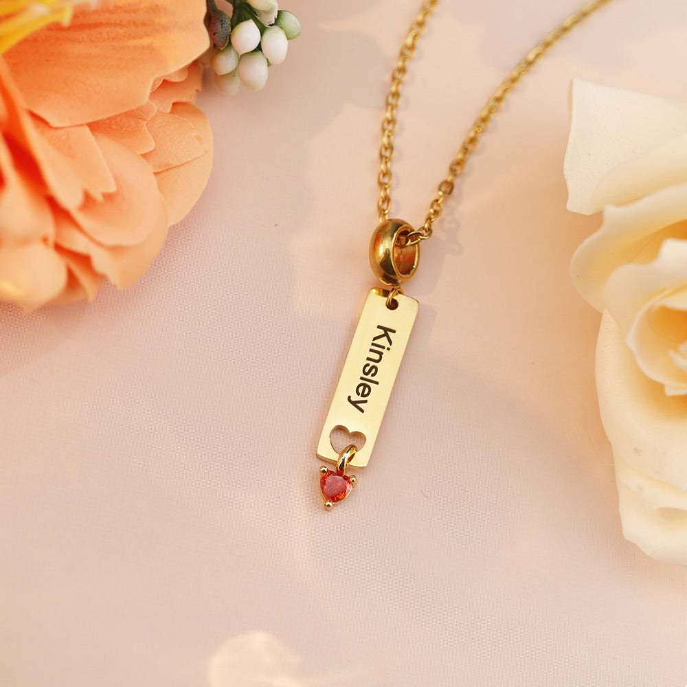 Personalized Minimalist Name Necklace with Heart Birthstone Birthday Anniversary Gift for Her