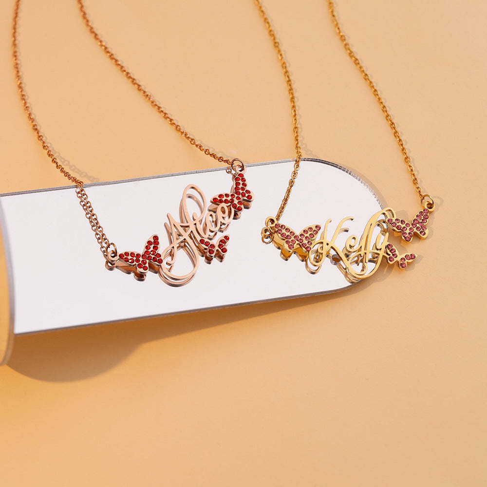 Personalized Dainty Nameplate Necklace With Butterfly Jewelry Birthday Anniversary Gift for Women