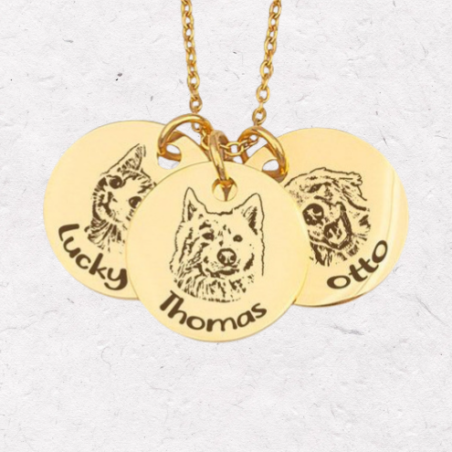 Personalized Engraved Pet Portrait Photo Necklace with Name Birthday G