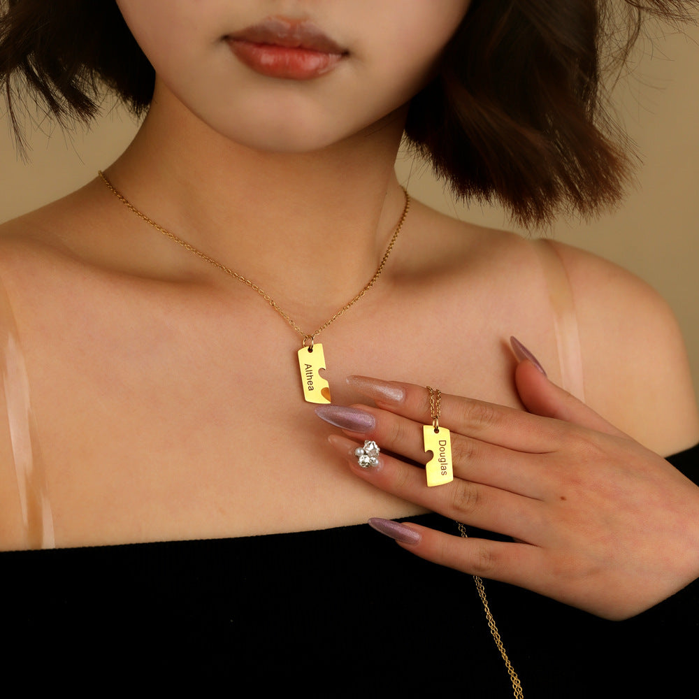 Personalized Pair Of Heart-shaped Square Pendant Necklaces With Names For Valentine's Day Gifts