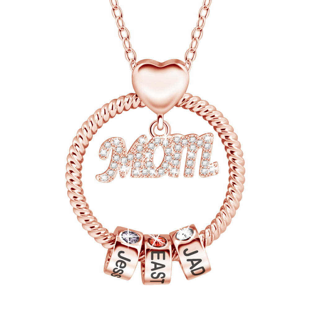 Personalized Family Heart-shaped Circular Pendant Necklace With Engraved Name And Birthday Stone Mother's Day Birthday Gift For Mom And Grandma
