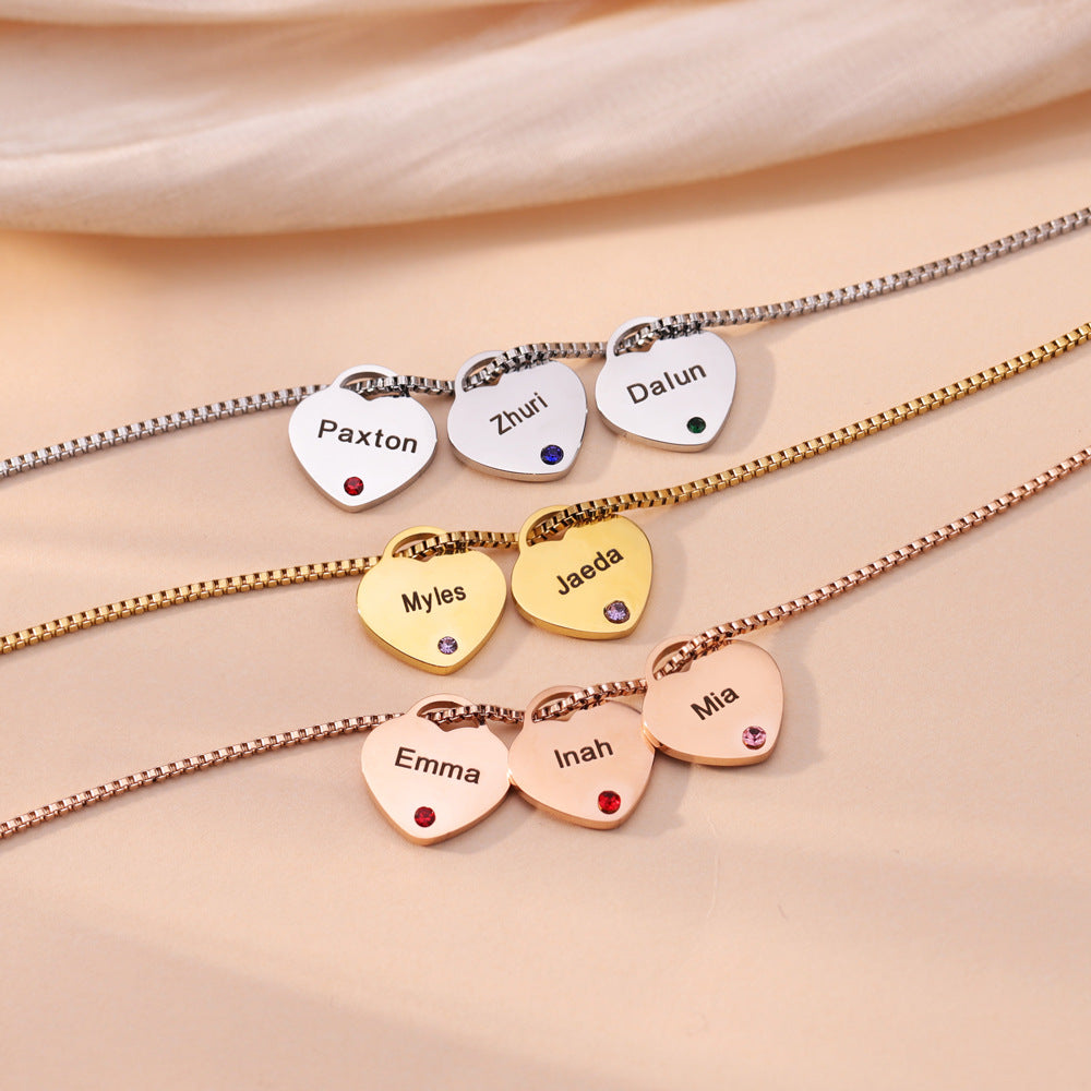 Personalized 1-6 Birthstone Heart Necklace Minimalist Style With Name Birthstone Necklace Jewelry Gift for Mom Women