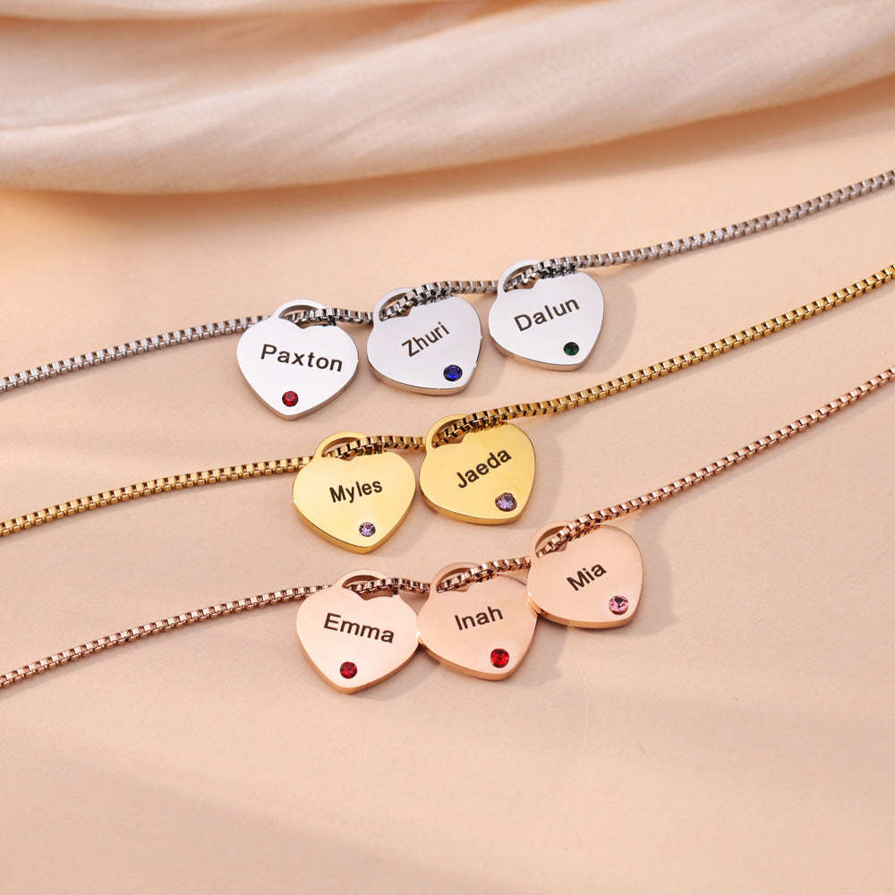 Personalized 1-6 Birthstone Heart Necklace Minimalist Style With Name Birthstone Necklace Jewelry Gift for Mom Women