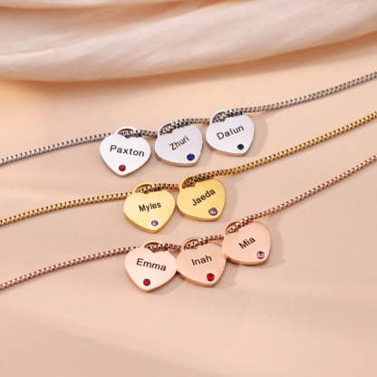 Personalized 1-6 Birthstone Heart Necklace Minimalist Style With Name Birthstone Necklace Jewelry Gift for Mom Women