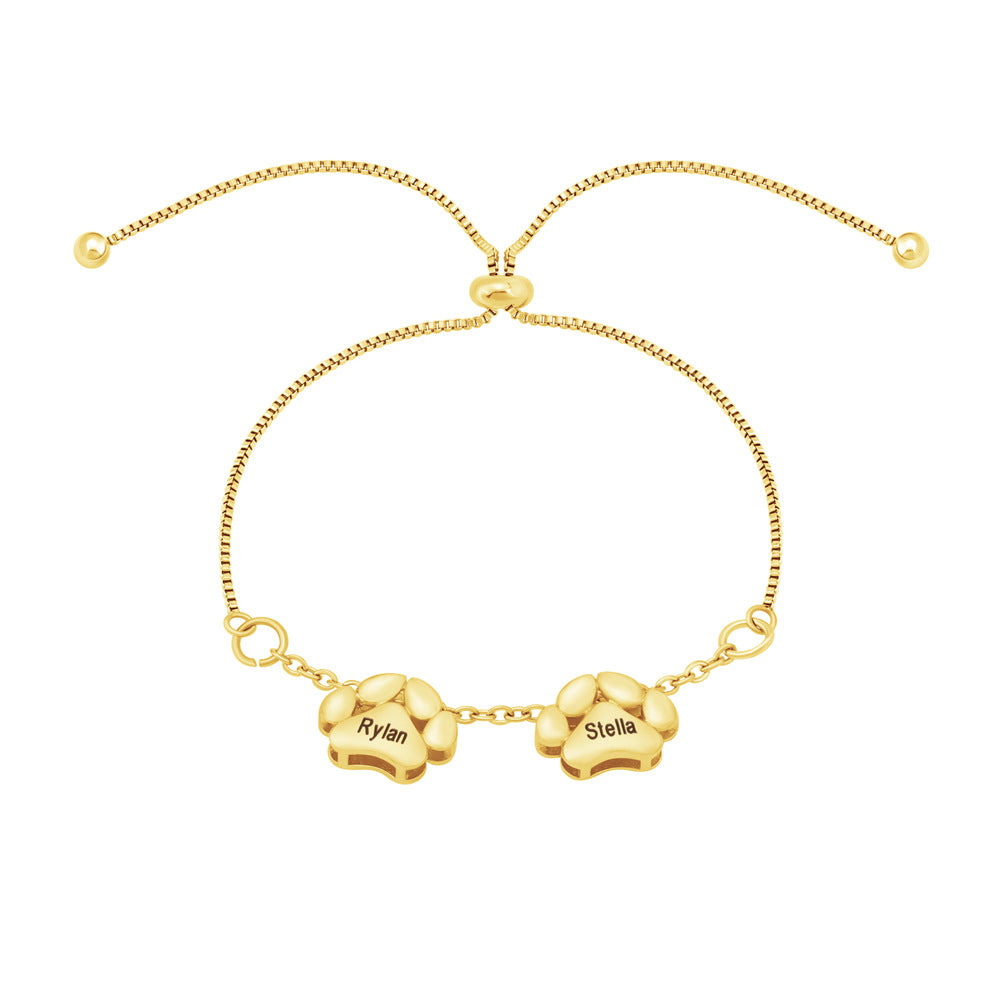Personalized Dainty 1-5 Paw Print Charm Bracelet with Engraved Name Pe