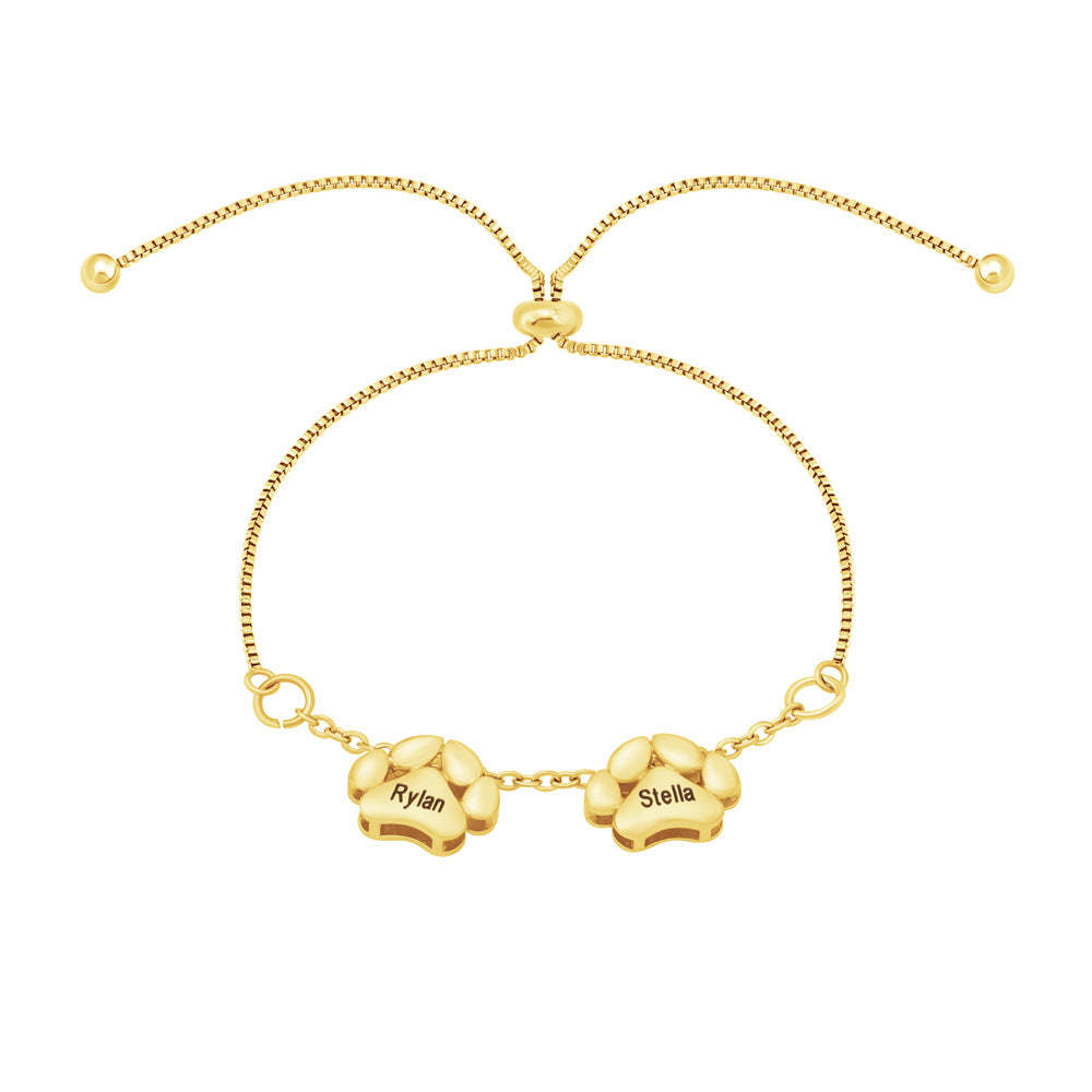 Personalized Dainty 1-5 Paw Print Charm Bracelet with Engraved Name Pe