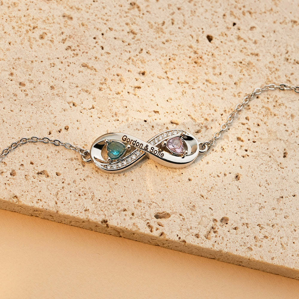 Personalized Birthstone and Name Infinity Adjustable Bracelet Gift for Mother