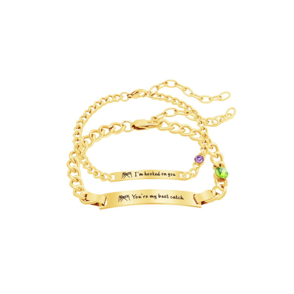 Personalized Birthstone Stainless Steel Couple Bar Bracelet with Engraved Text Birthday Valentine Gift for Friends Couple