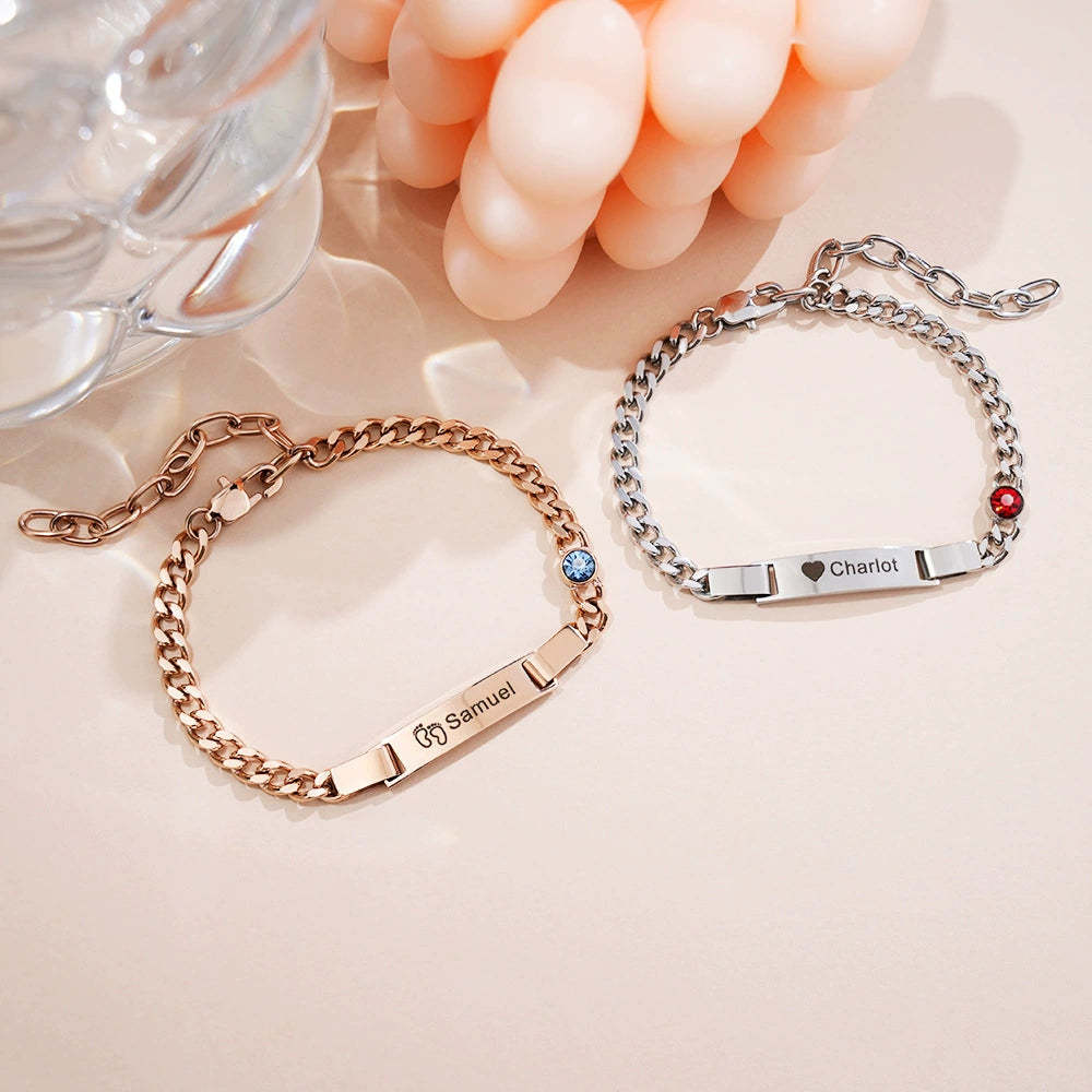 Personalized Dainty Bracelet with Birthstone Birthday Valentine's Day Anniversary Gift for Girl Kid Women